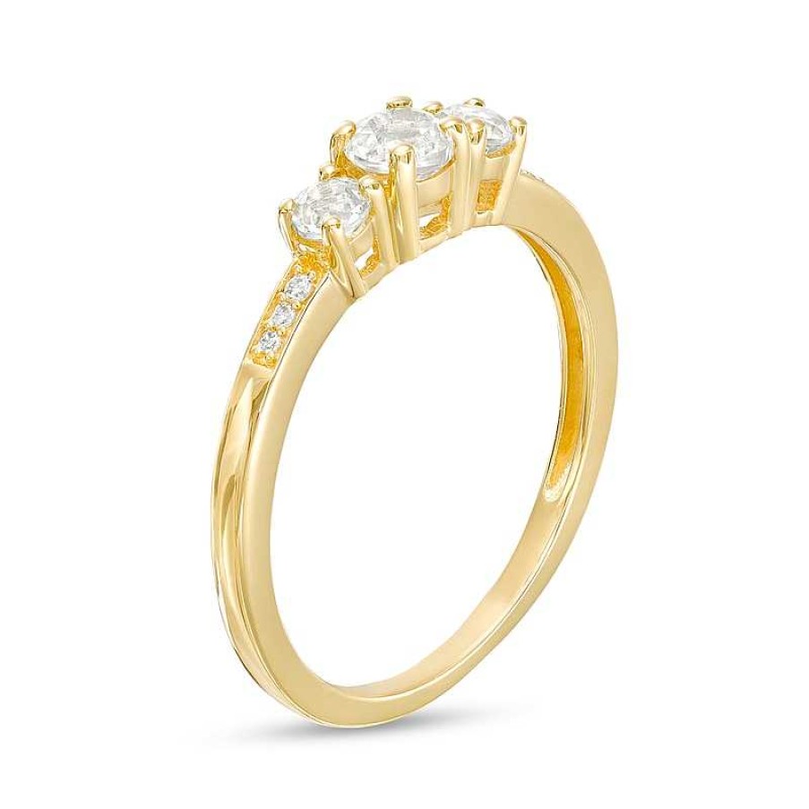 Rings Zales | White Topaz And Diamond Accent Three Stone Ring In 10K Gold