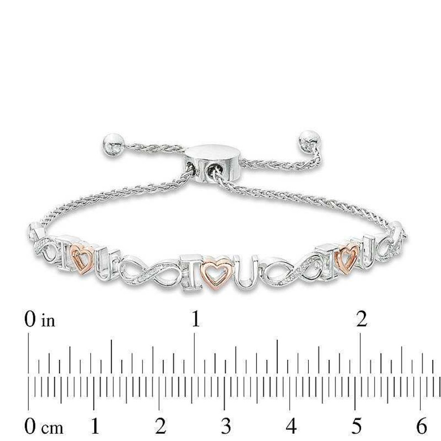 Bracelets Zales | 1/20 Ct. T.W. Diamond "I Heart U" And Infinity Bolo Bracelet In Sterling Silver And 10K Rose Gold - 9.5"