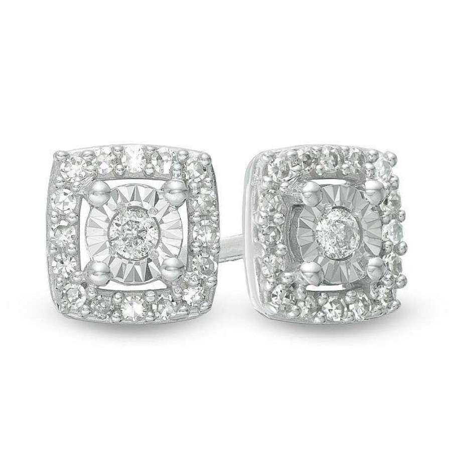 Earrings Zales | 1/10 Ct. T.W. Diamond Cushion Frame Stud Earrings In Sterling Silver