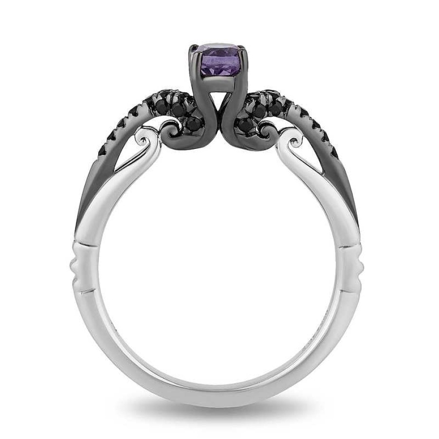 Rings Zales | Enchanted Disney Villains Ursula Amethyst And 1/4 Ct. T.W. Black Diamond Promise Ring In Sterling Silver