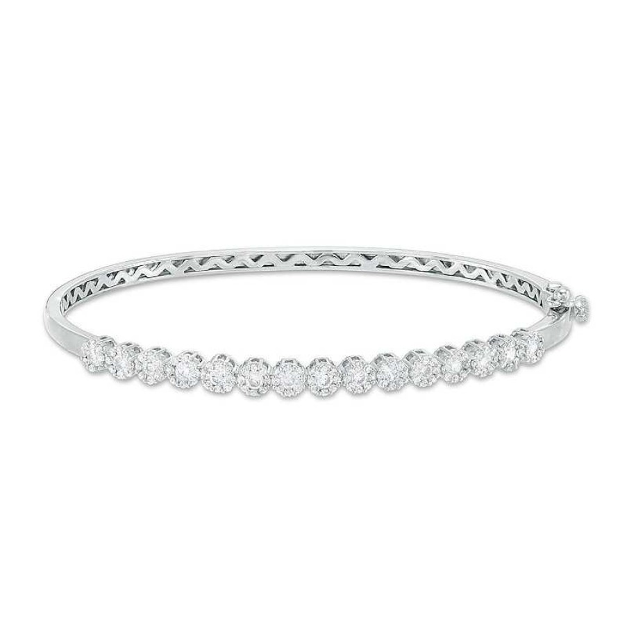 Bracelets Zales | 1-1/4 Ct. T.W. Multi-Diamond Lined Bangle In 10K White Gold