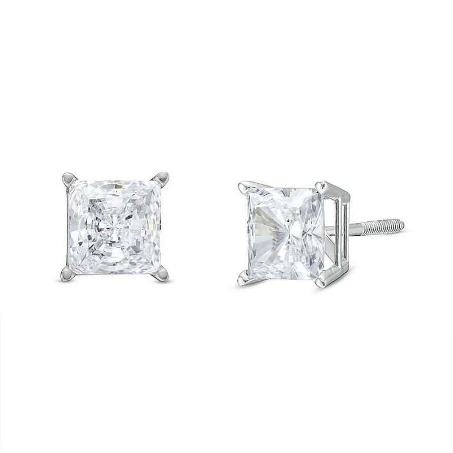 Earrings Zales | 2-1/2 Ct. T.W. Princess-Cut Certified Lab-Created Diamond Solitaire Stud Earrings In 14K White Gold (I/Si2)