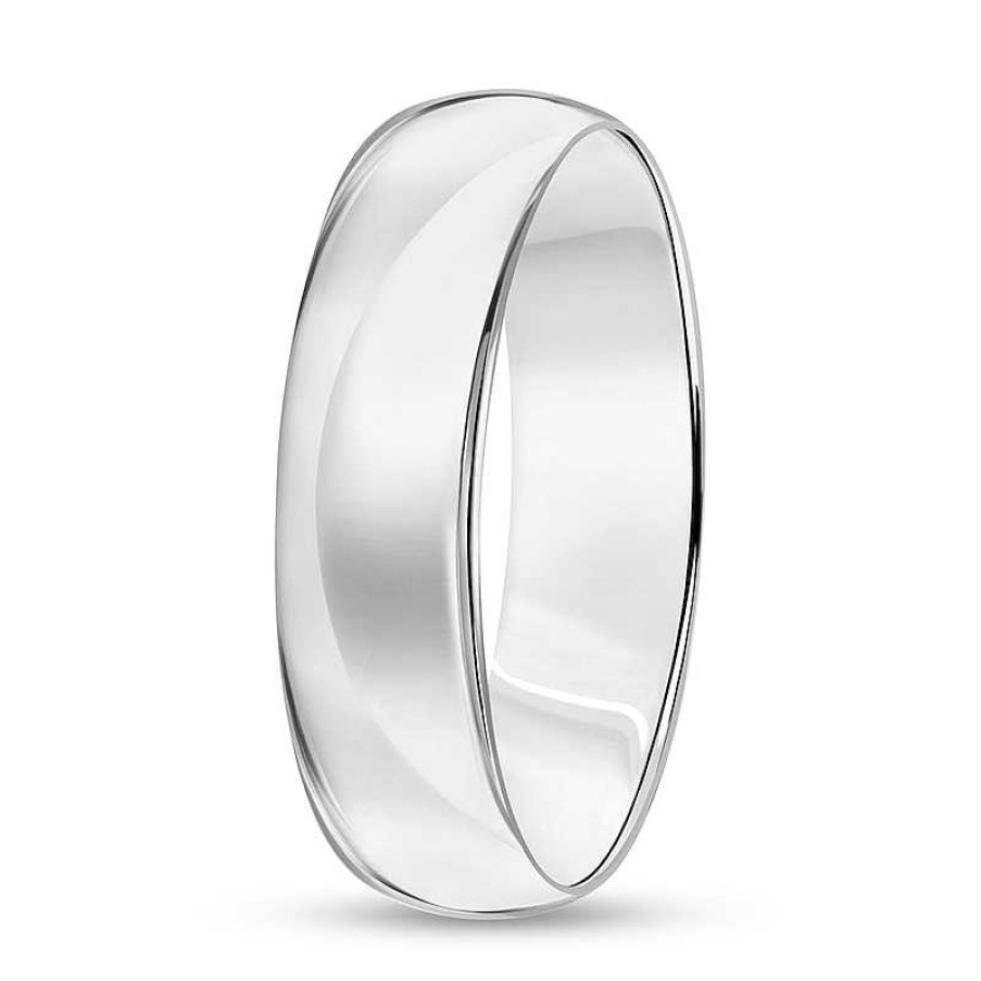 Rings Zales | 6.0Mm Engravable Low Dome Comfort-Fit Wedding Band In 10K White Gold (1 Line)