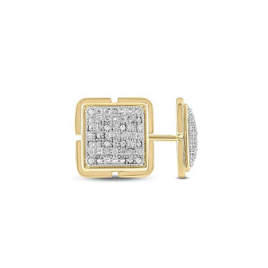 Earrings Zales | Men'S 1/20 Ct. T.W. Composite Diamond Convex Vintage-Style Square Stud Earrings In Sterling Silver With 14K Gold Plate