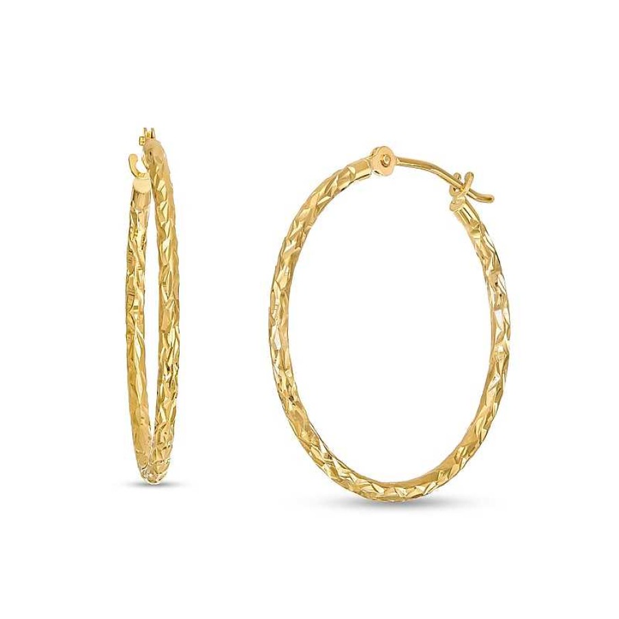 Earrings Zales | 25.0Mm Textured Tube Hoop Earrings In 14K Gold