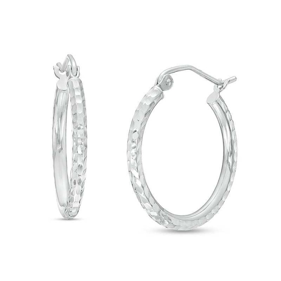 Earrings Zales | 20.0Mm Diamond-Cut Tube Hoop Earrings In 14K White Gold