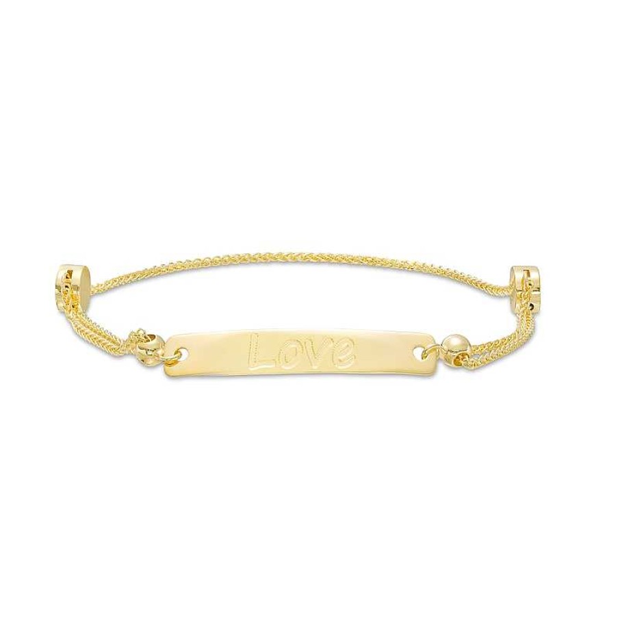 Bracelets Zales | Diamond-Cut "Love" Bar Bolo Bracelet In 10K Gold – 9"