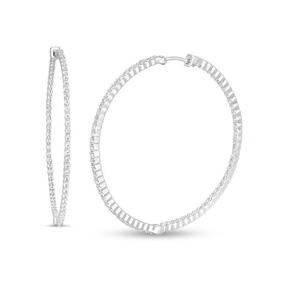 Earrings Zales | White Lab-Created Sapphire Scallop Edge Inside-Out Hoop Earrings In Sterling Silver