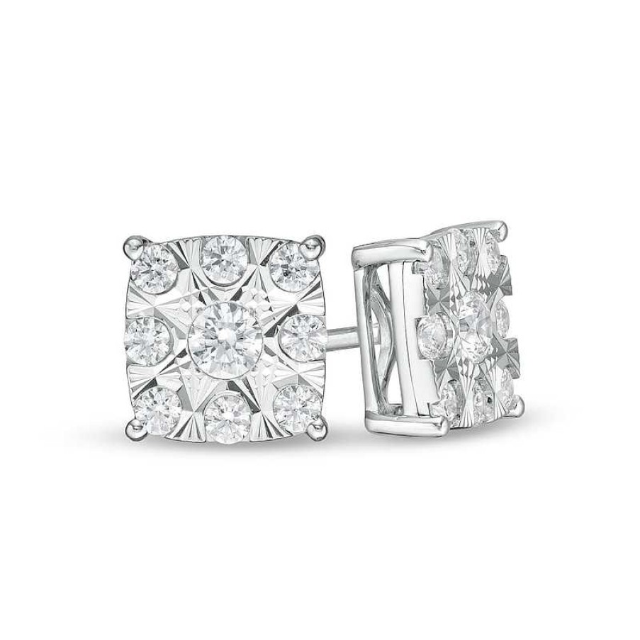 Earrings Zales | 1/2 Ct. T.W. Cushion-Shaped Multi-Diamond Stud Earrings In 10K White Gold