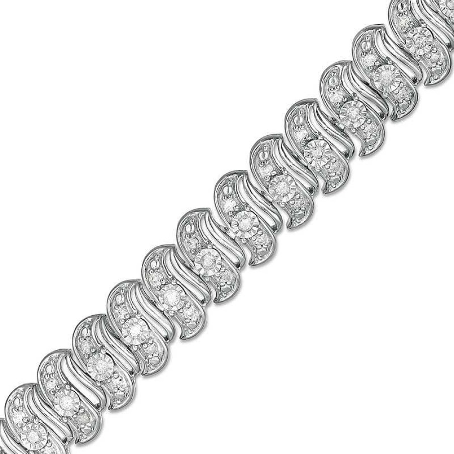 Bracelets Zales | Previously Owned - 1 Ct. T.W. Diamond Cascading Tennis-Style "S" Bracelet In Sterling Silver - 7.25"