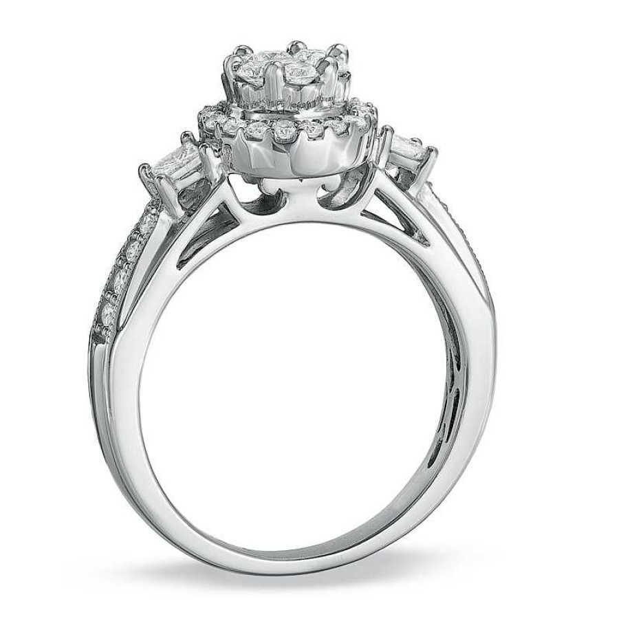 Rings Zales | 1 Ct. T.W. Round And Princess-Cut Diamond Flower Bridal Set In 10K White Gold