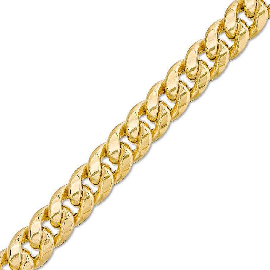 Bracelets Zales | Made In Italy Men'S 11.3Mm Cuban Curb Chain Bracelet In Hollow 10K Gold - 9"