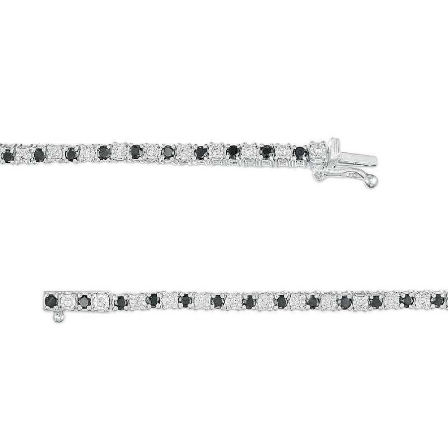 Bracelets Zales | 2-3/4 Ct. T.W. Black And White Diamond Alternating Tennis Bracelet In Sterling Silver