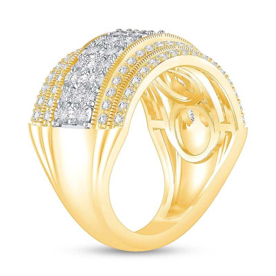 Rings Zales | 1 Ct. T.W. Diamond Edge Raised Multi-Row Vintage-Style Band In 10K Gold