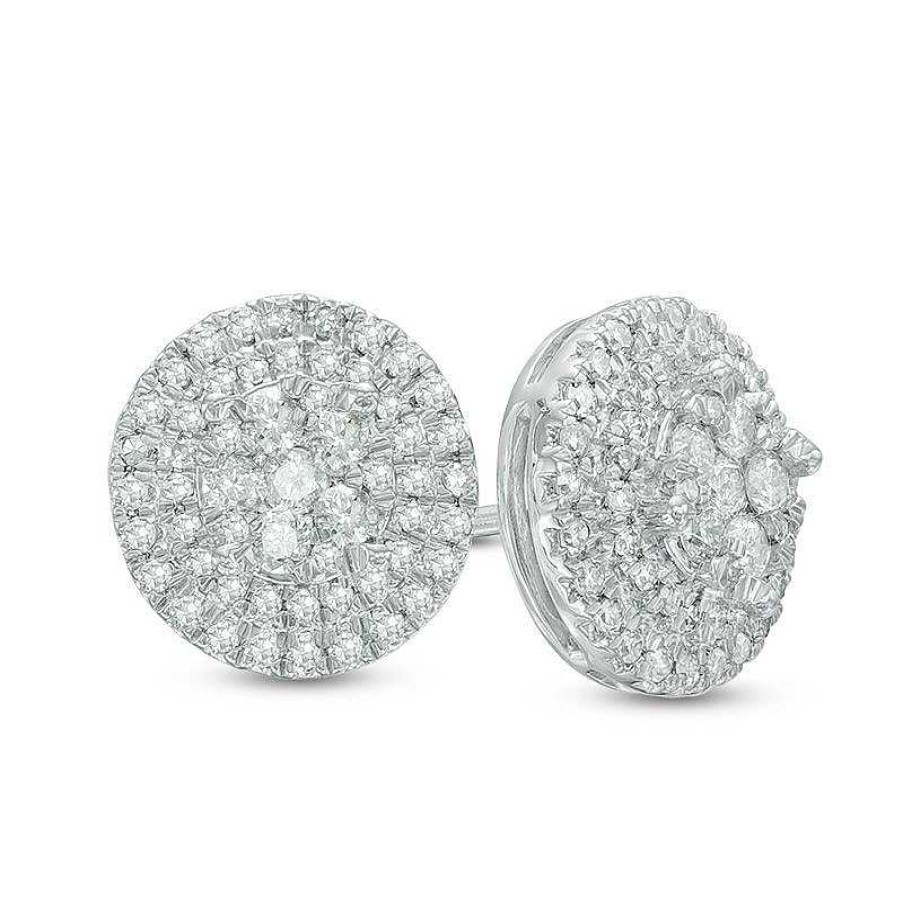 Earrings Zales | 1/2 Ct. T.W. Multi-Diamond Double-Frame Stud Earrings In 10K White Gold