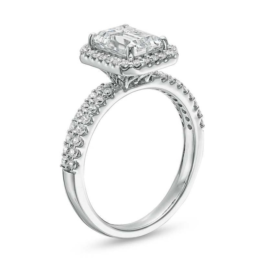 Rings Zales | 2 Ct. T.W. Certified Lab-Created Emerald-Cut Diamond Frame Engagement Ring In 14K White Gold (F/Vs2)