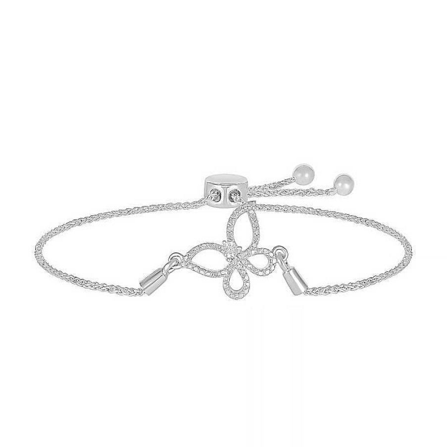 Bracelets Zales | Diamond Accent Butterfly Bolo Bracelet In Sterling Silver – 9.5"