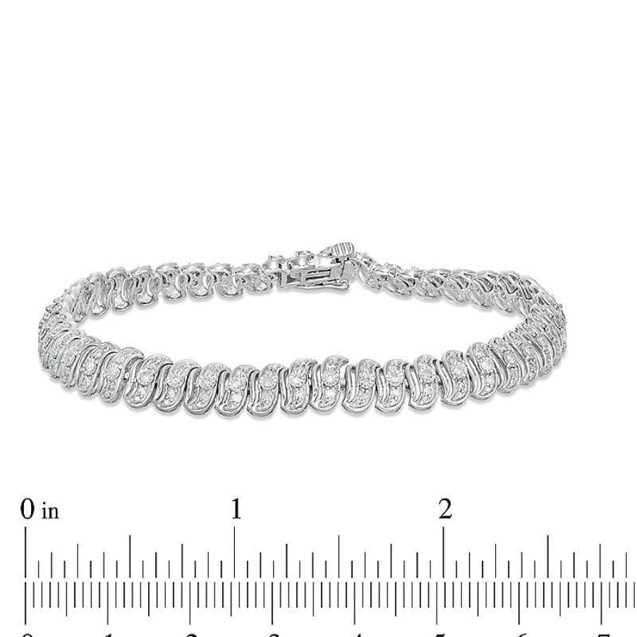 Bracelets Zales | Previously Owned - 1 Ct. T.W. Diamond Cascading Tennis-Style "S" Bracelet In Sterling Silver - 7.25"