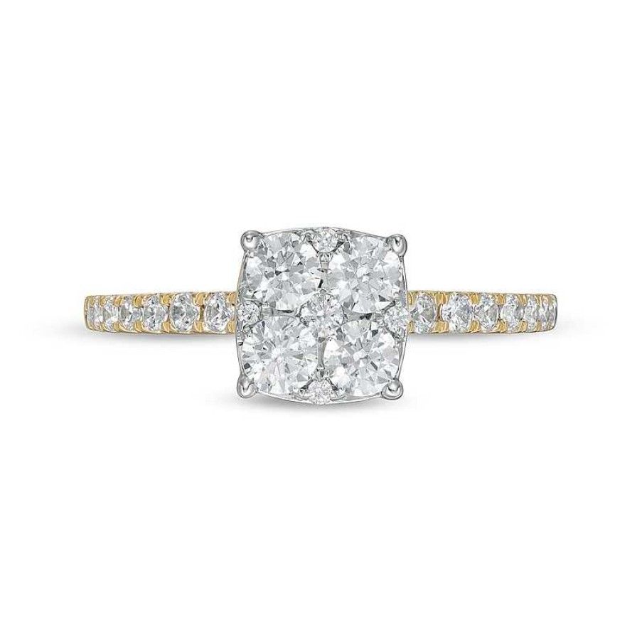 Rings Zales | 1 Ct. T.W. Cushion-Shaped Multi-Diamond Engagement Ring In 14K Gold