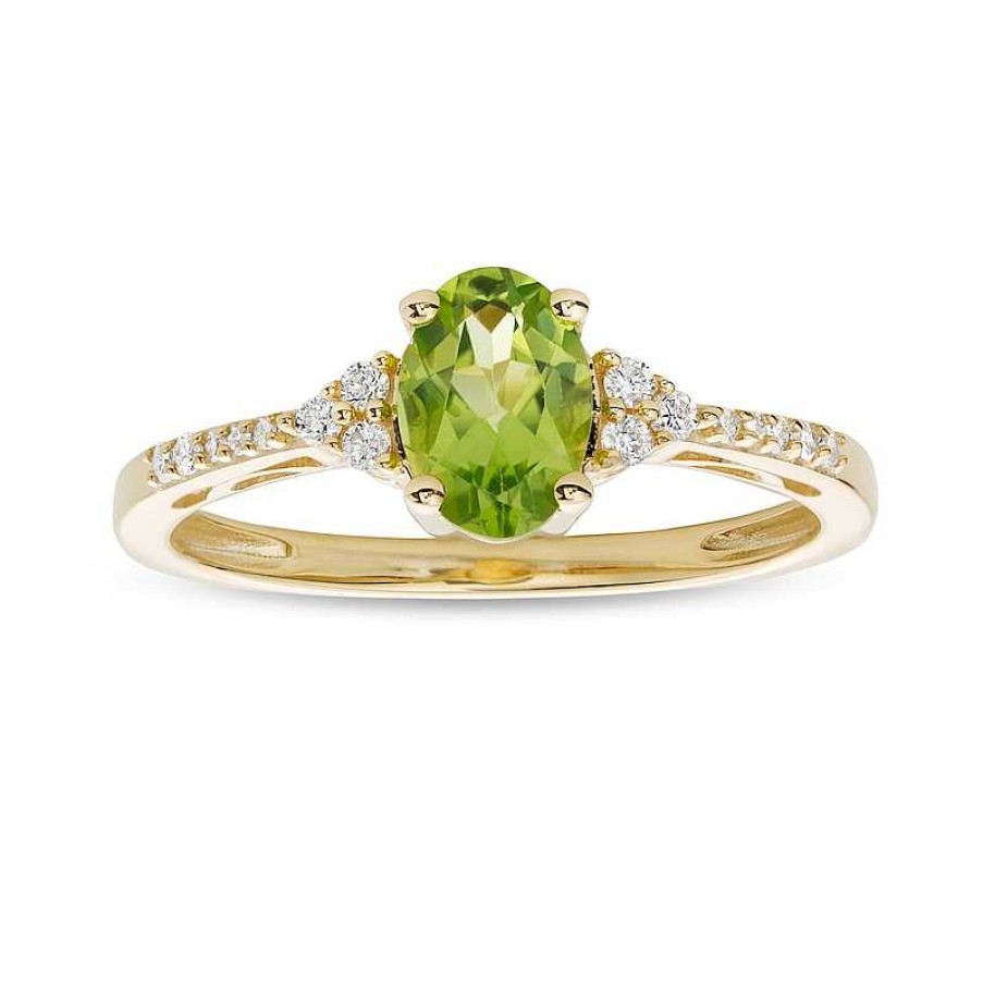 Rings Zales | Oval Peridot And 1/10 Ct. T.W. Diamond Ring In 10K Gold