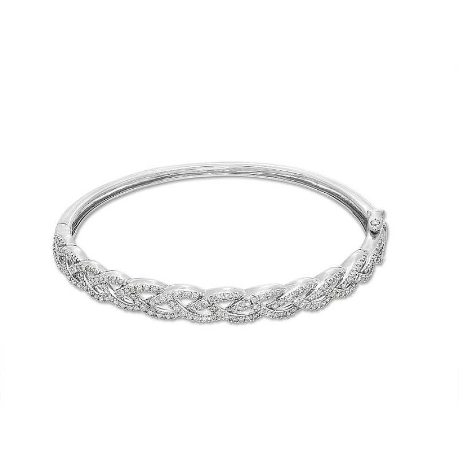 Bracelets Zales | 1 Ct. T.W. Diamond Braided Bangle In Sterling Silver – 7.5"