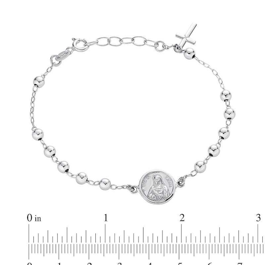 Bracelets Zales | Virgin Mary Medallion With Cross Charm Rosary Bracelet In Sterling Silver - 9.0"