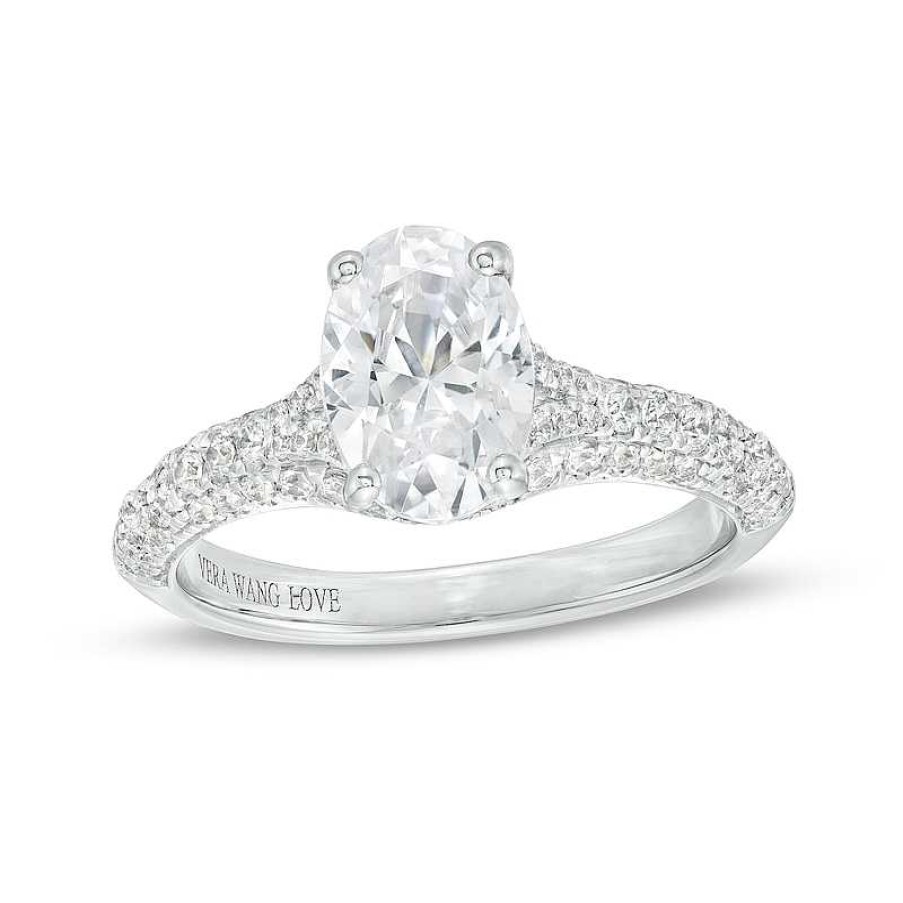 Rings Zales | Vera Wang Love Collection 1-7/8 Ct. T.W. Certified Oval Diamond Split Shank Engagement Ring In 14K White Gold (I/Si2)