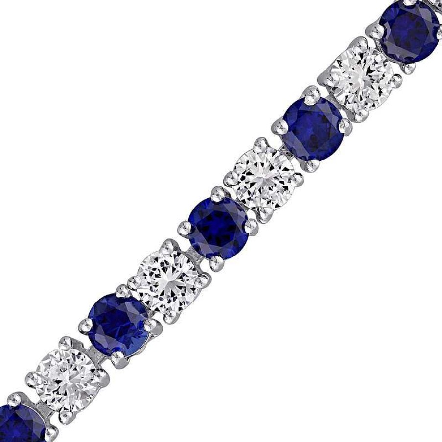 Bracelets Zales | 4.0Mm Lab-Created Blue And White Sapphire Alternating Tennis Bracelet In Sterling Silver - 7.25"