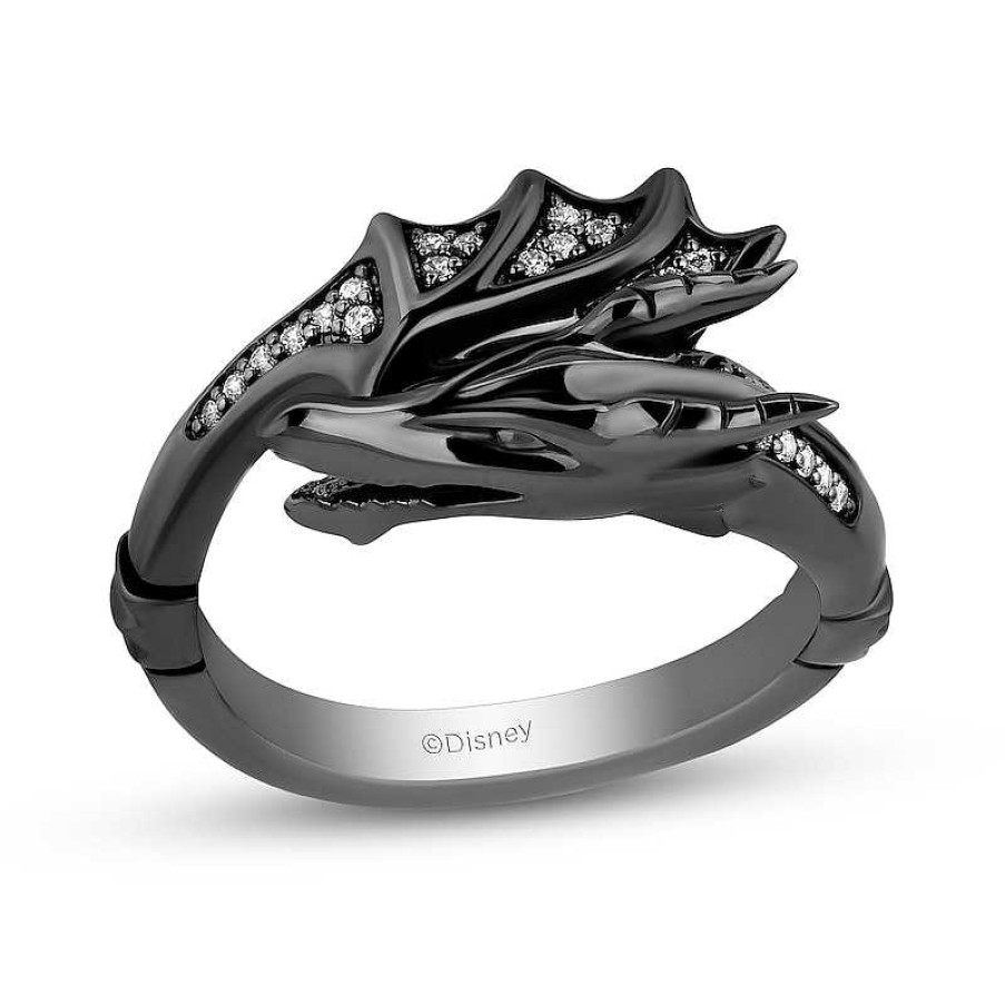 Rings Zales | Enchanted Disney Villains Maleficent 1/8 Ct. T.W. Diamond Dragon Wrap Ring In Sterling Silver With Black Rhodium