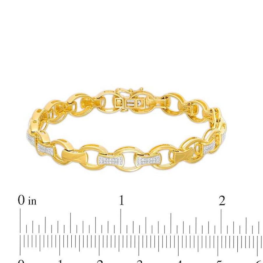 Bracelets Zales | Men'S 1/3 Ct. T.W. Diamond Open Oval And Bamboo Link Bracelet In 10K Gold - 8.5"