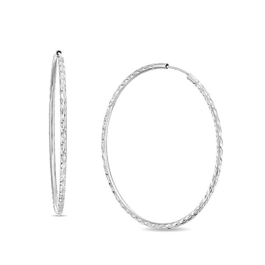 Earrings Zales | 45.0Mm Diamond-Cut Continuous Tube Hoop Earrings In 10K White Gold