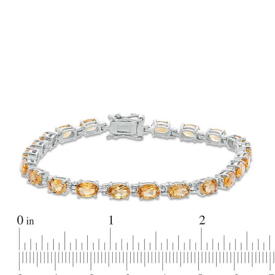 Bracelets Zales | Sideways Oval Citrine Tennis Bracelet In Sterling Silver - 7.25"