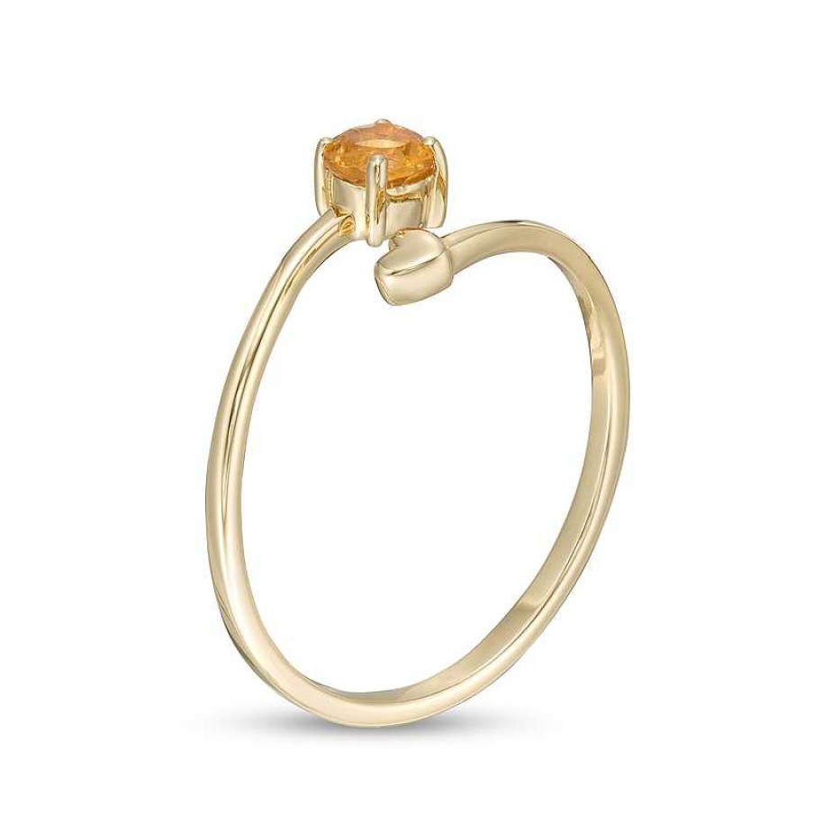 Rings Zales | 4.0Mm Citrine And Polished Heart Open Wrap Ring In 10K Gold