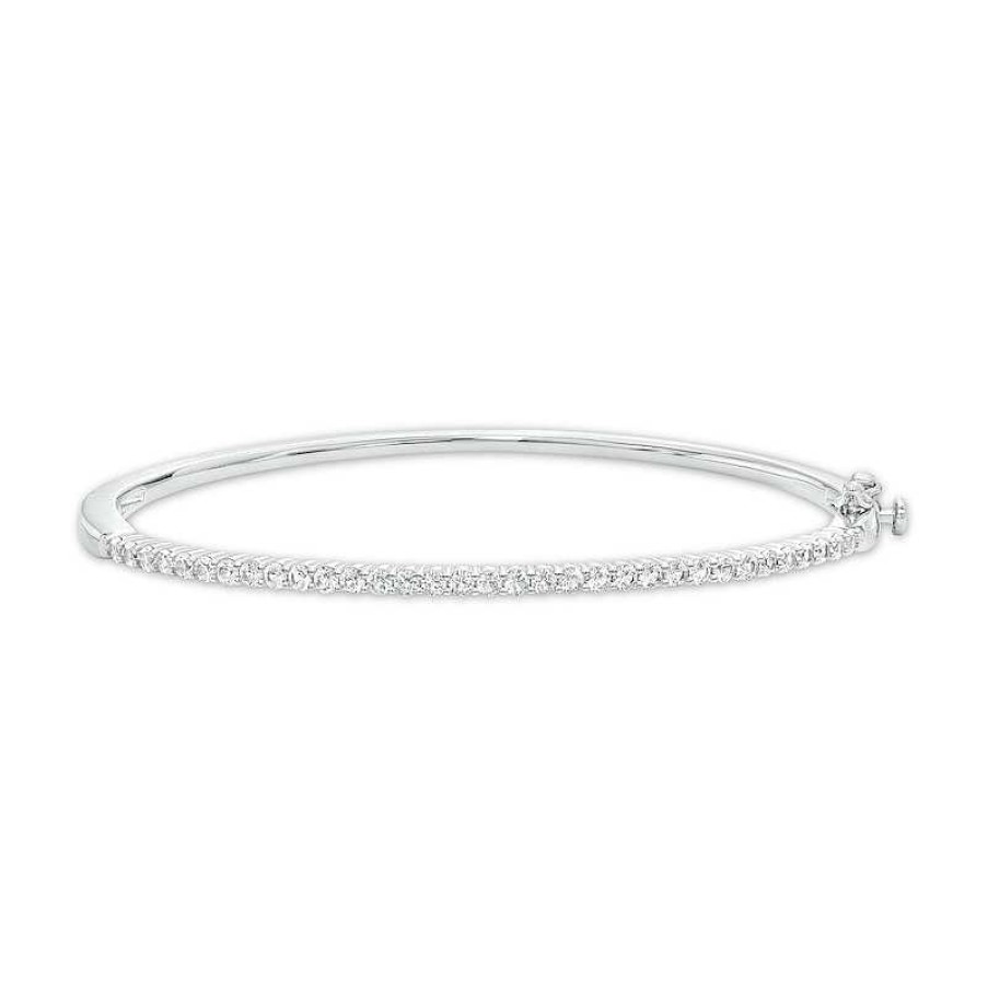 Bracelets Zales | White Lab-Created Sapphire Bangle In Sterling Silver – 6.5"