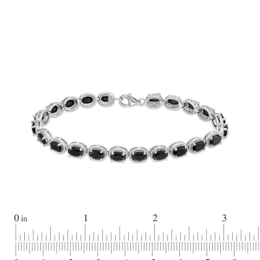 Bracelets Zales | Oval Black Onyx Rope-Textured Frame Line Bracelet In Sterling Silver - 7.5"