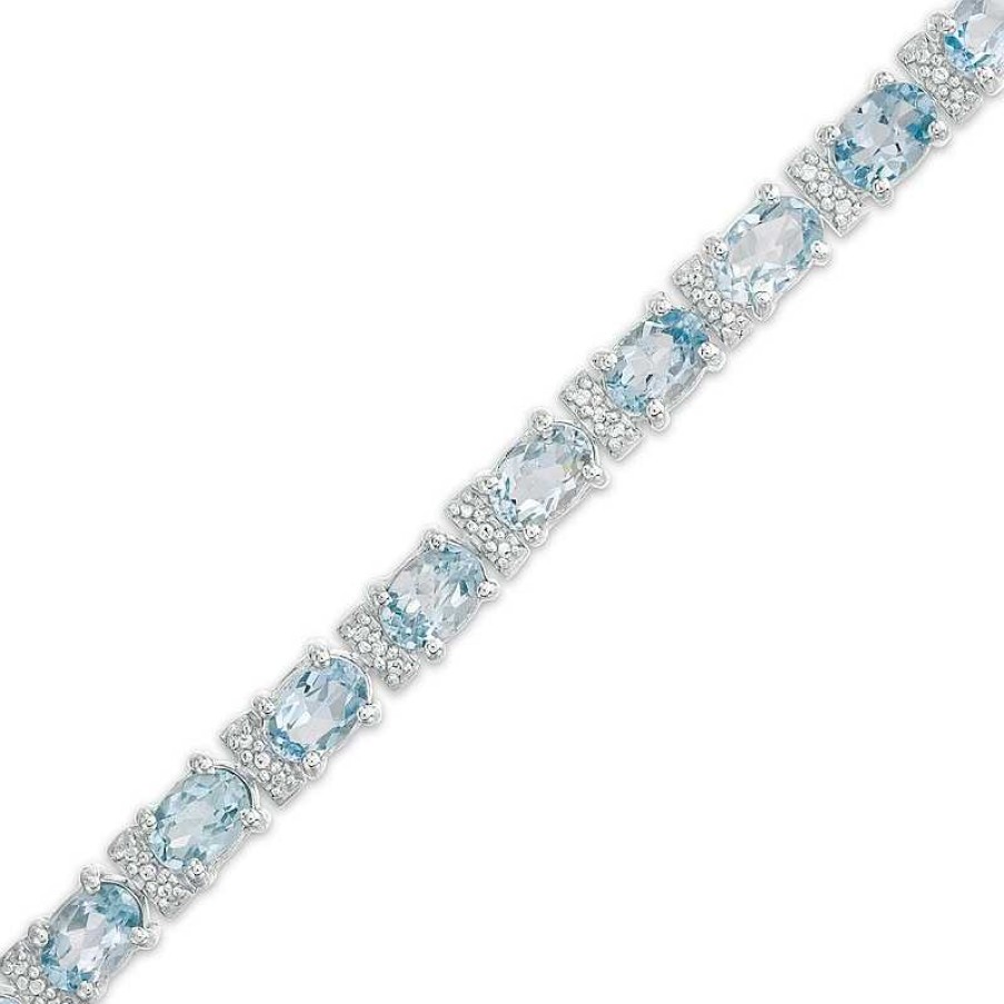 Bracelets Zales | Oval Sky Blue Topaz And Diamond Accent Tennis Bracelet In Sterling Silver - 7.5"