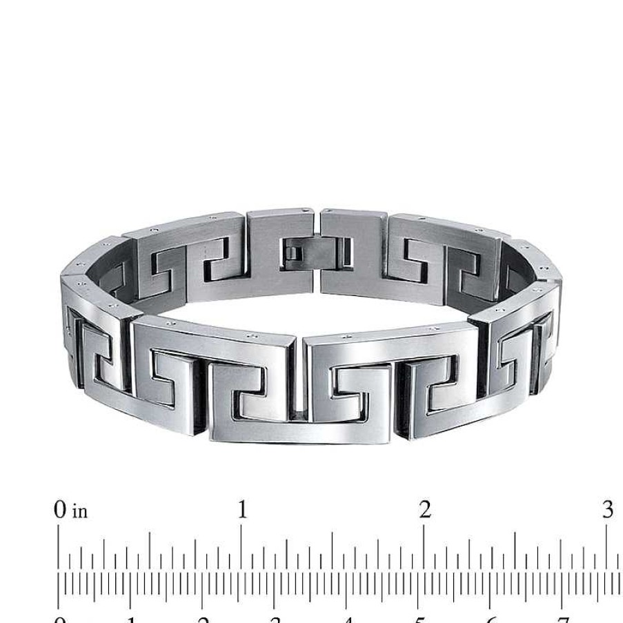 Bracelets Zales | Men'S 12.0Mm Solid Greek Key Link Chain Bracelet In Stainless Steel - 8.5"