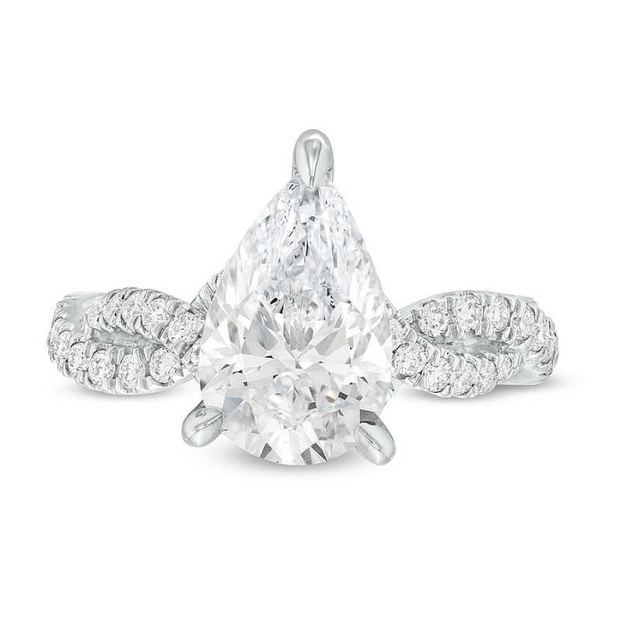 Rings Zales | Kleinfeld® X Zales 3-1/2 Ct. T.W. Certified Pear-Shaped Lab-Created Diamond Twist Engagement Ring In Platinum (F/Vs2)