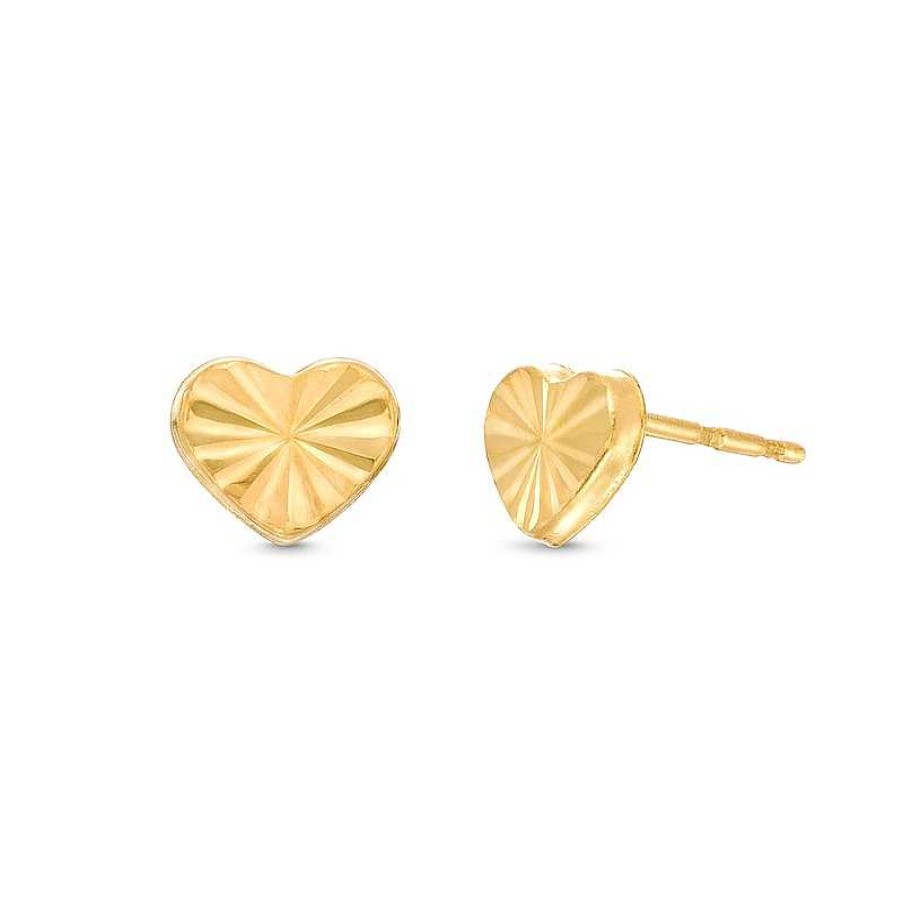 Earrings Zales | Diamond-Cut Hollow Heart Stud Earrings In 14K Gold