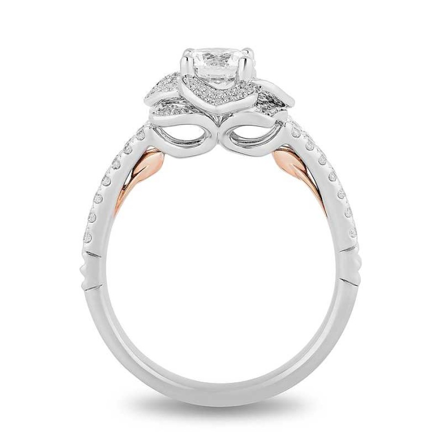 Rings Zales | Enchanted Disney Belle 1-1/4 Ct. T.W. Diamond Flower Split Shank Engagement Ring In 14K White Gold