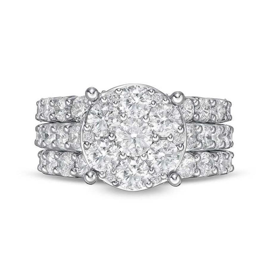 Rings Zales | 4 Ct. T.W. Multi-Diamond Vintage-Style Three Piece Bridal Set In 14K White Gold