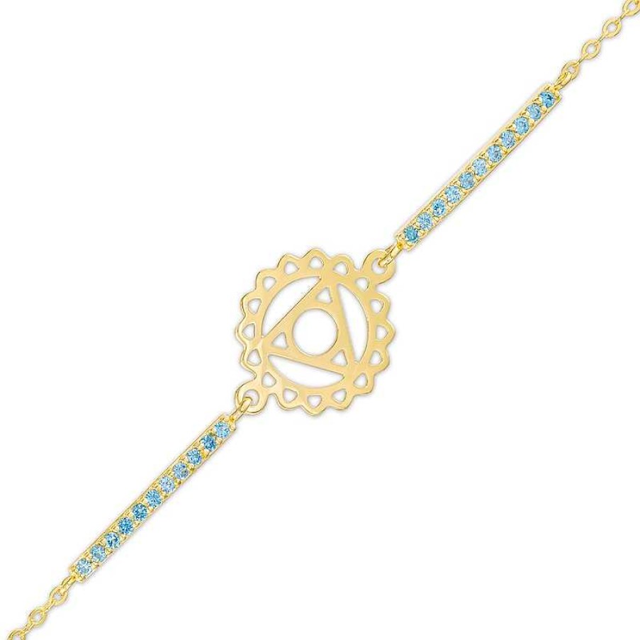 Bracelets Zales | Swiss Blue Topaz Throat Chakra Symbol Bracelet In Sterling Silver With 18K Gold Plate – 7.75"