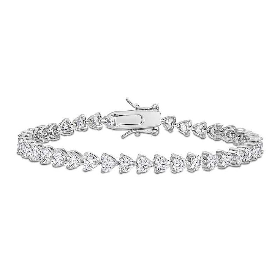 Bracelets Zales | 4.0Mm Heart-Shaped White Lab-Created Sapphire Tennis Bracelet In Sterling Silver - 7.5"