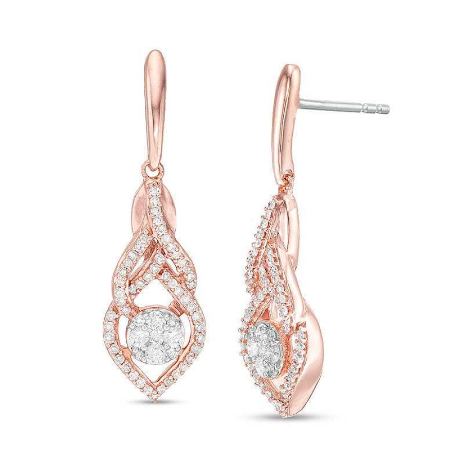 Earrings Zales | 1/3 Ct. T.W. Diamond Interlocking Teardrop Earrings In 10K Rose Gold