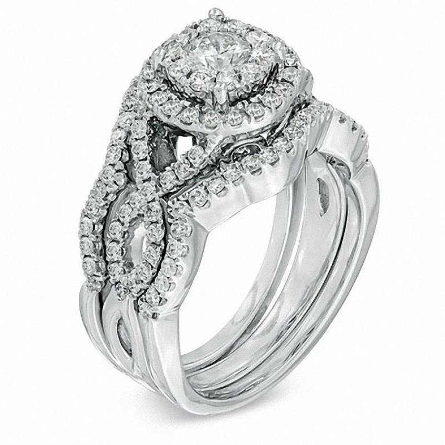 Rings Zales | 1-1/5 Ct. T.W. Multi-Diamond Frame Bridal Set In 14K White Gold