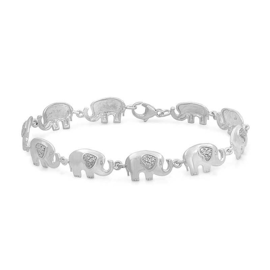 Bracelets Zales | Diamond Accent Beaded Heart-Ears Elephant Link Bracelet In Sterling Silver - 7.5"