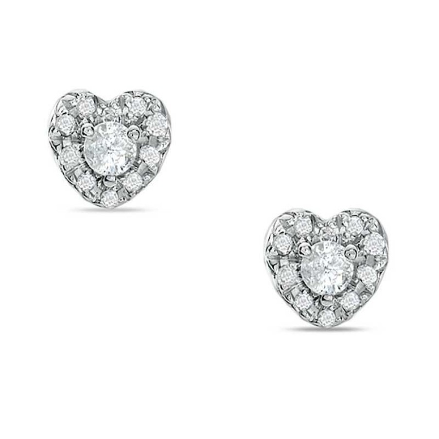 Earrings Zales | 1/4 Ct. T.W. Diamond Heart Frame Stud Earrings In 10K White Gold