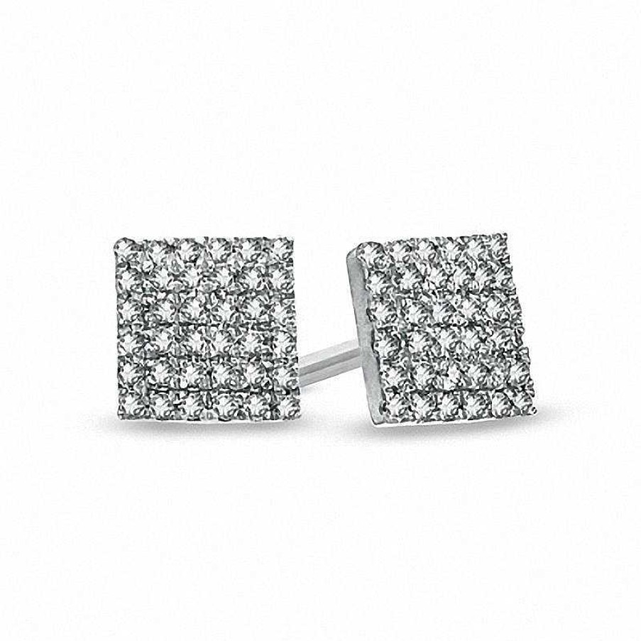 Earrings Zales | 1/8 Ct. T.W. Princess Multi-Diamond Frame Stud Earrings In 10K White Gold