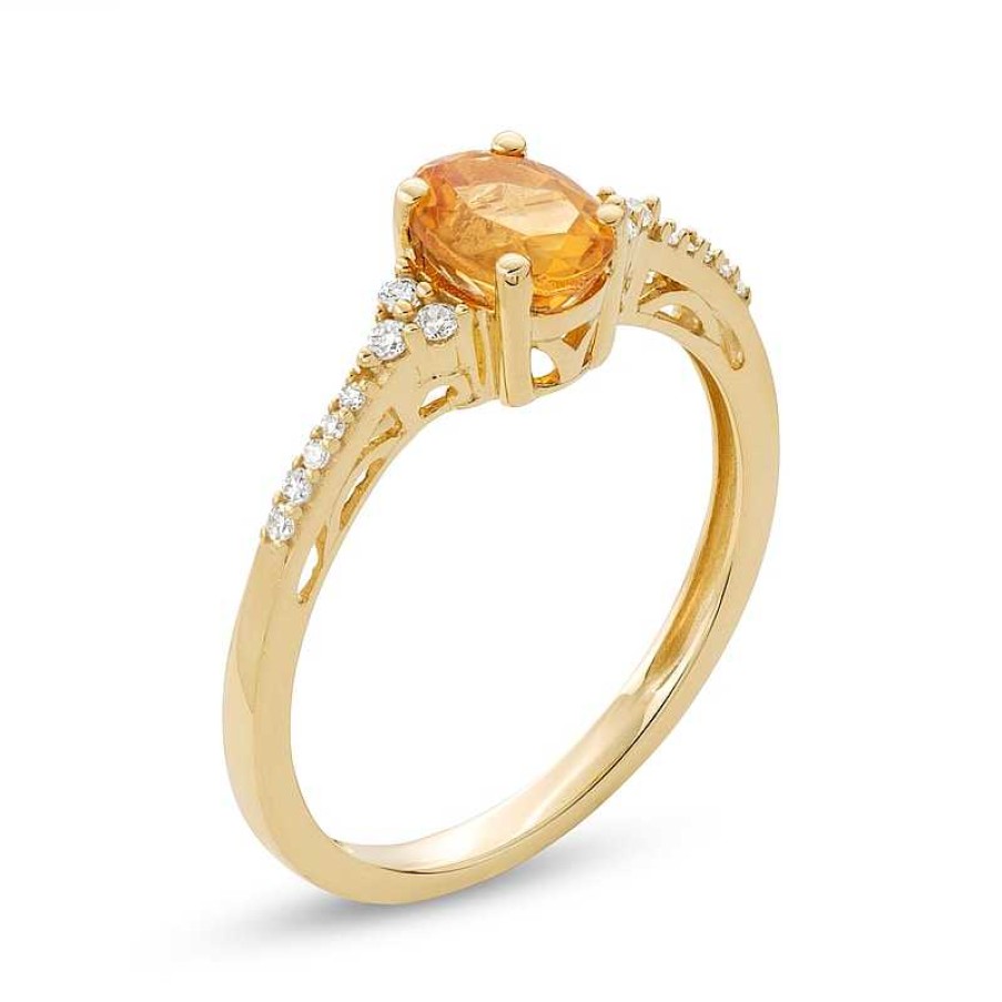 Rings Zales | Oval Citrine And 1/10 Ct. T.W. Diamond Ring In 10K Gold