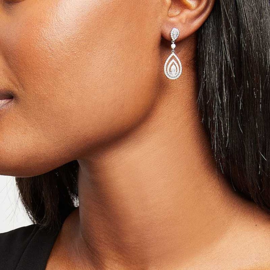 Earrings Zales | Zales X Rocksbox 1-1/2 Ct. T.W. Pear-Shaped Lab-Created Diamond Drop Earrings In 10K White Gold